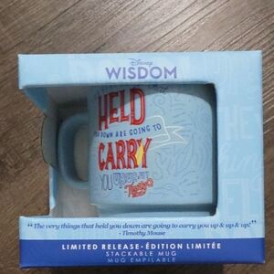 Disney Wisdom Light Blue Mug with Red and Yellow Text